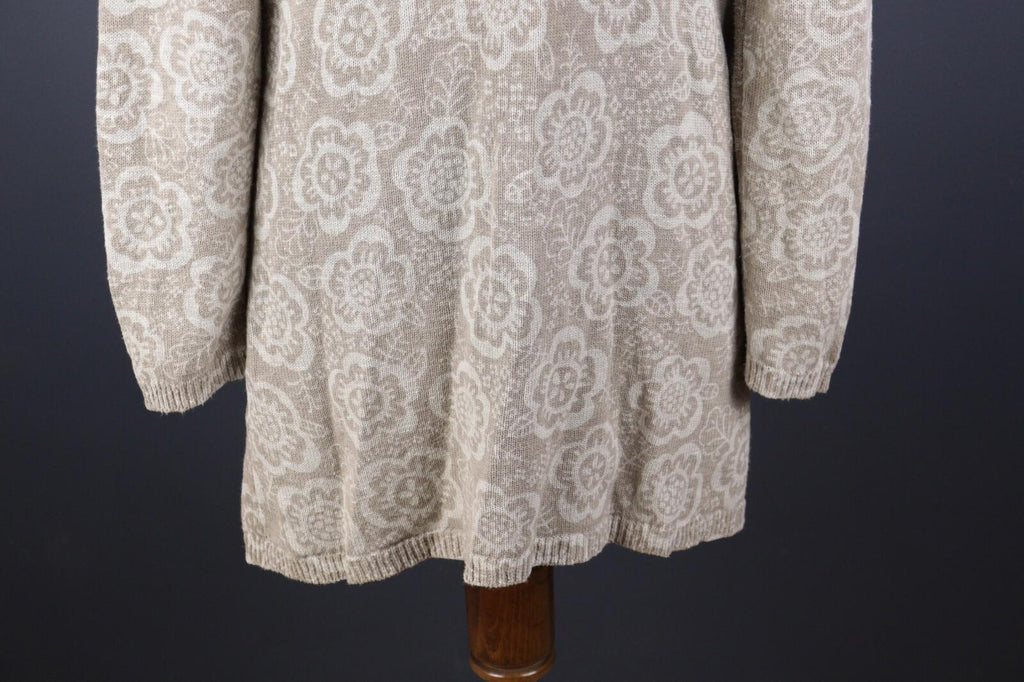 GUDRUN SJODEN Beige Floral Linen Knit Long Cardigan Sweater – Size S