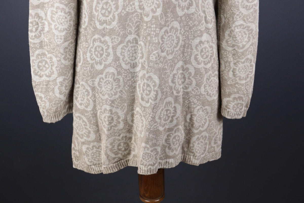 GUDRUN SJODEN Beige Floral Linen Knit Long Cardigan Sweater – Size S