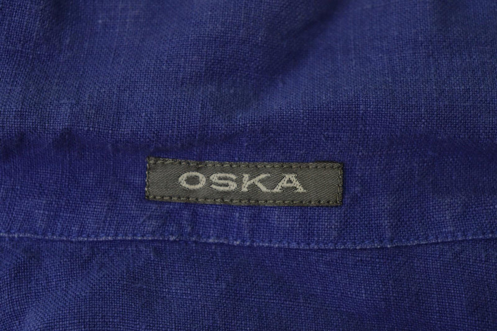 OSKA Blue 100% Linen Long Sleeve Collared Button Front Basic Jacket – Size 2