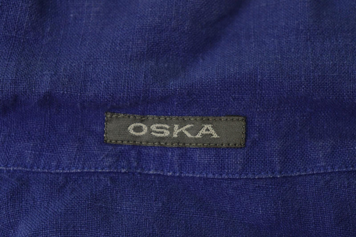 OSKA Blue 100% Linen Long Sleeve Collared Button Front Basic Jacket – Size 2