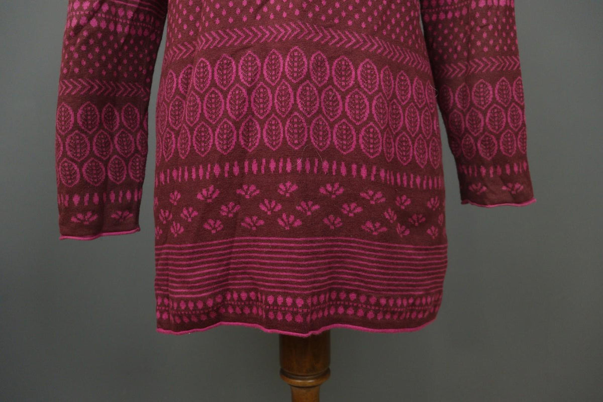 GUDRUN SJÖDEN Burgundy Geo Print Long Sleeve Button Front Cardigan Sweater Sz M
