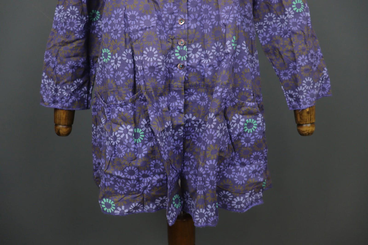 GUDRUN SJÖDEN Multi Flower Cotton Long Sleeve Button Front Tunic Shirt Top Sz S
