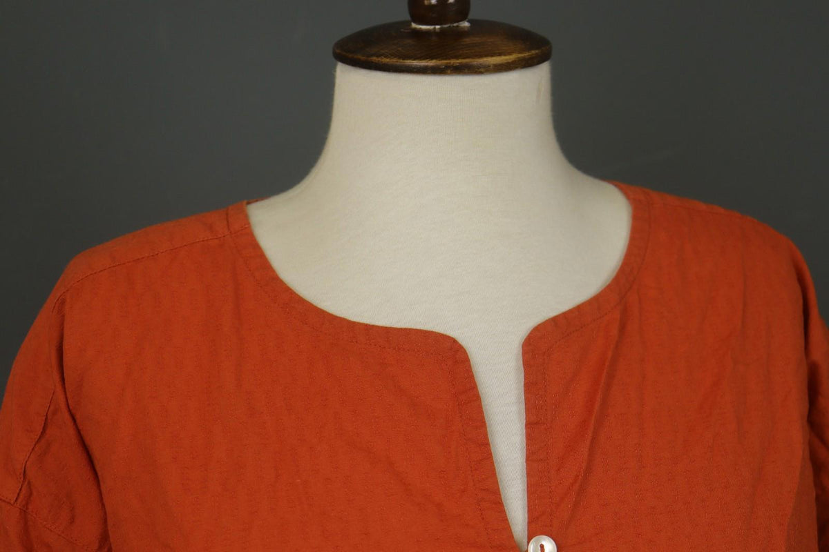 GUDRUN SJODEN Orange Cotton Long Sleeve V-Neck Button Front Shirt Dress – Size M