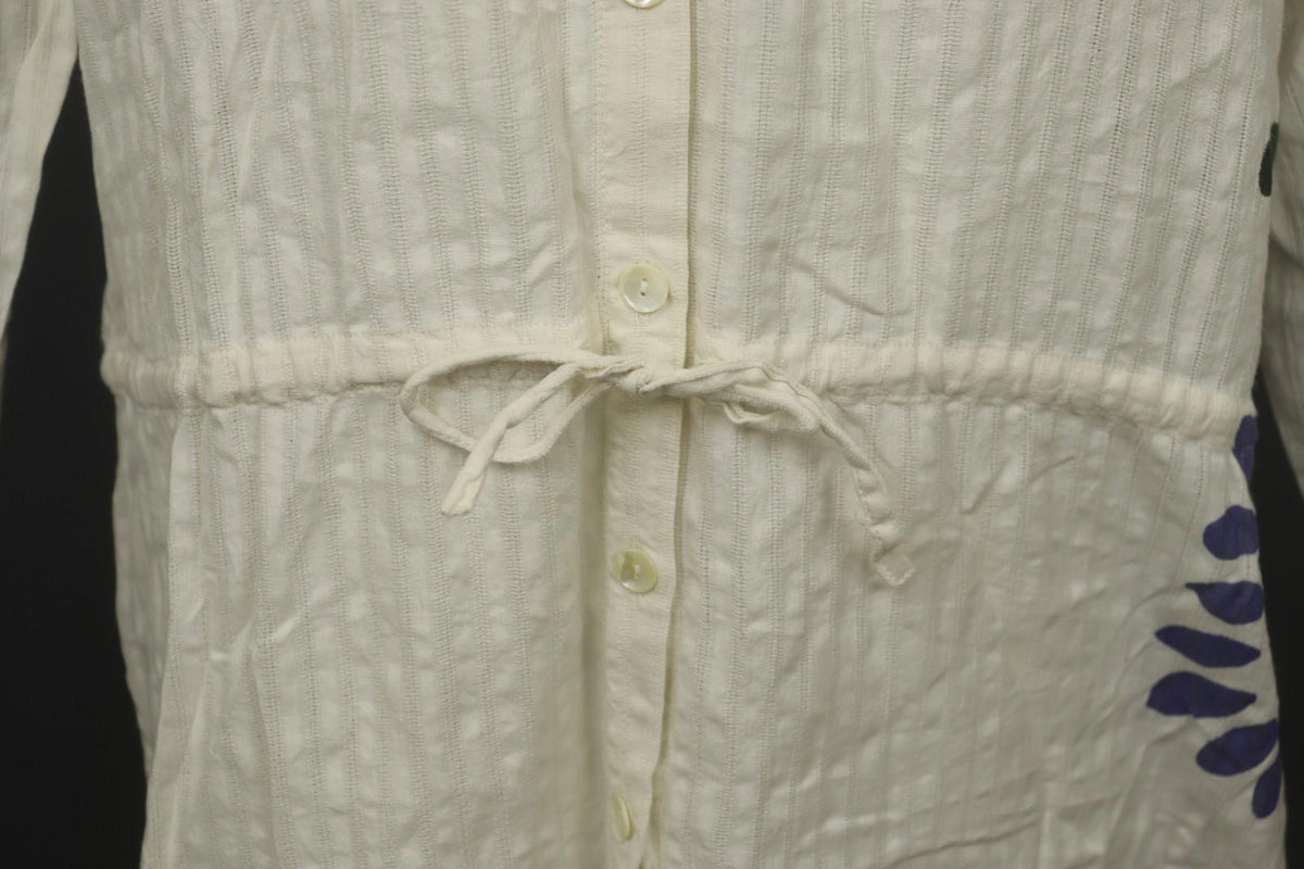 GUDRUN SJÖDEN Ivory Cotton Long Sleeve Tie Waist Button Front Shirt Dress – Size S