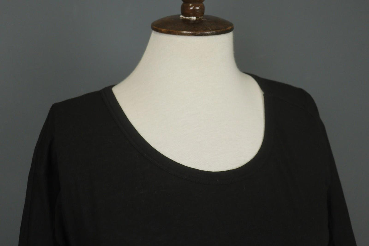 HUMANOID Blouse Top Slim Fit Stretch Black Cotton Round Neck Pullover – Size XS