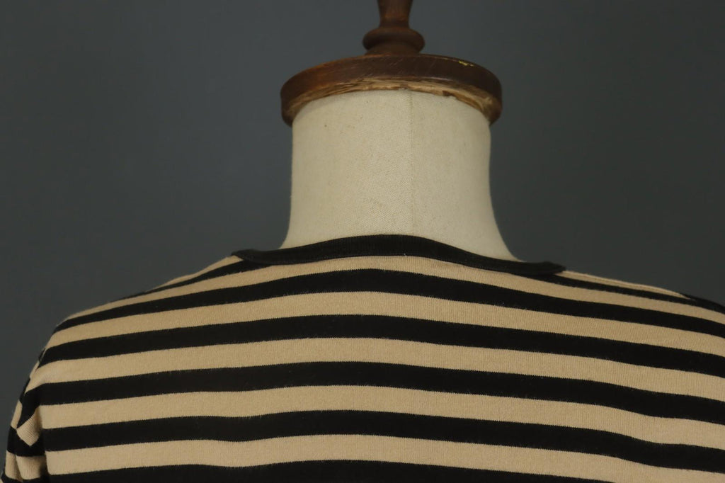 MARIMEKKO Beige and Black Striped Short Sleeve Crew Neck Top Blouse – Size S / M