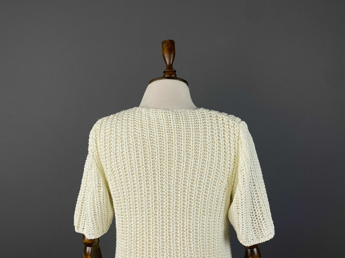 Elisa Cavaletti White Short Sleeve Chunky Knit Pullover Sweater L – Women's
