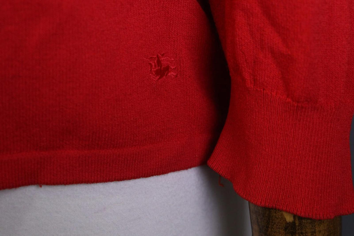 BURBERRY Red Viscose Knitted V-Neck Raglan Sleeve Pullover Sweater – Size 46