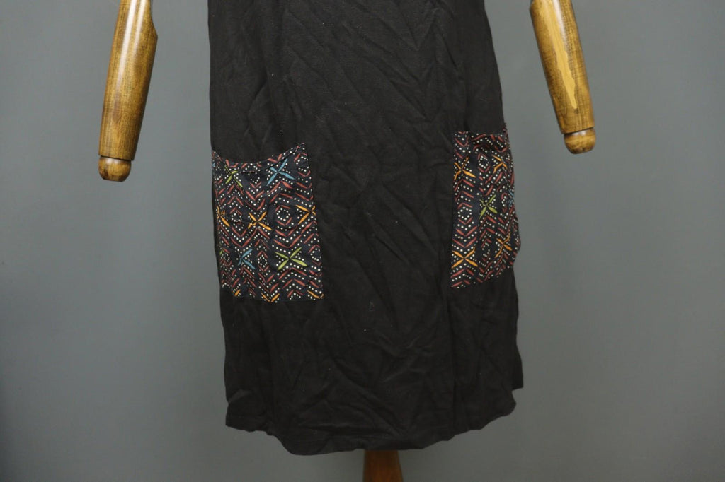 GUDRUN SJODEN Black Lyocell Patch Pocket Round Neck Pullover Shift Dress – Size M