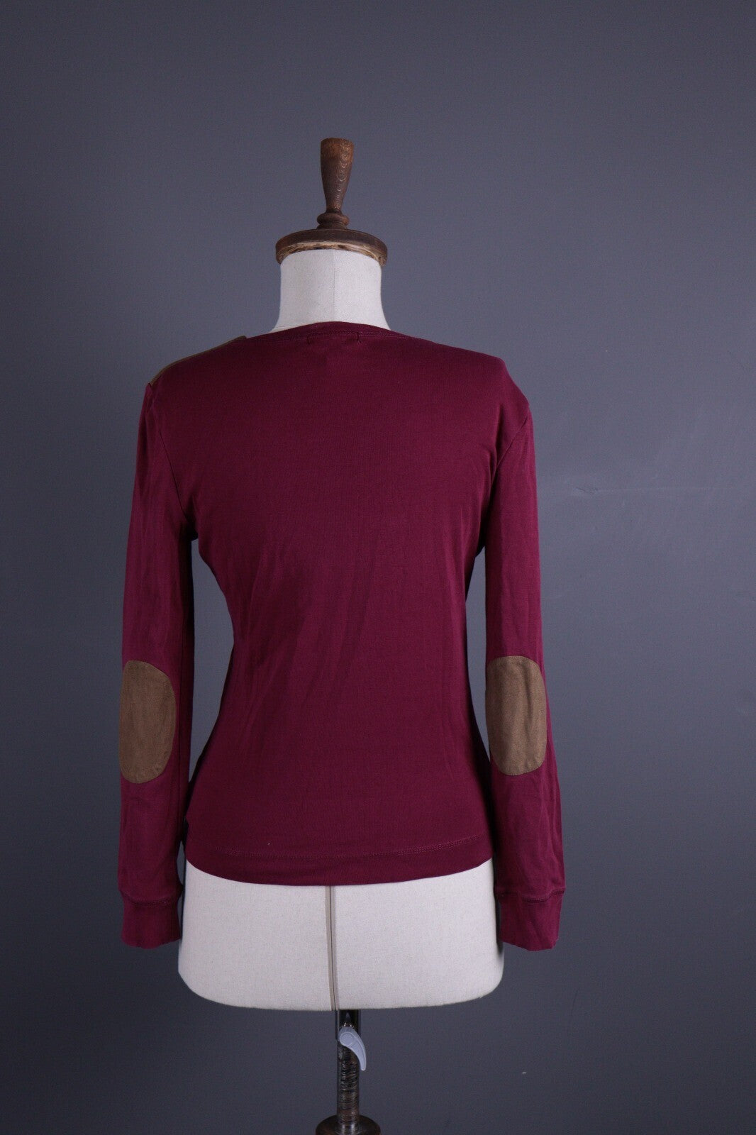 Lauren Jeans Co. Ralph Lauren Burgundy Elbow Patches Long Sleeve Top Shirt Sz M