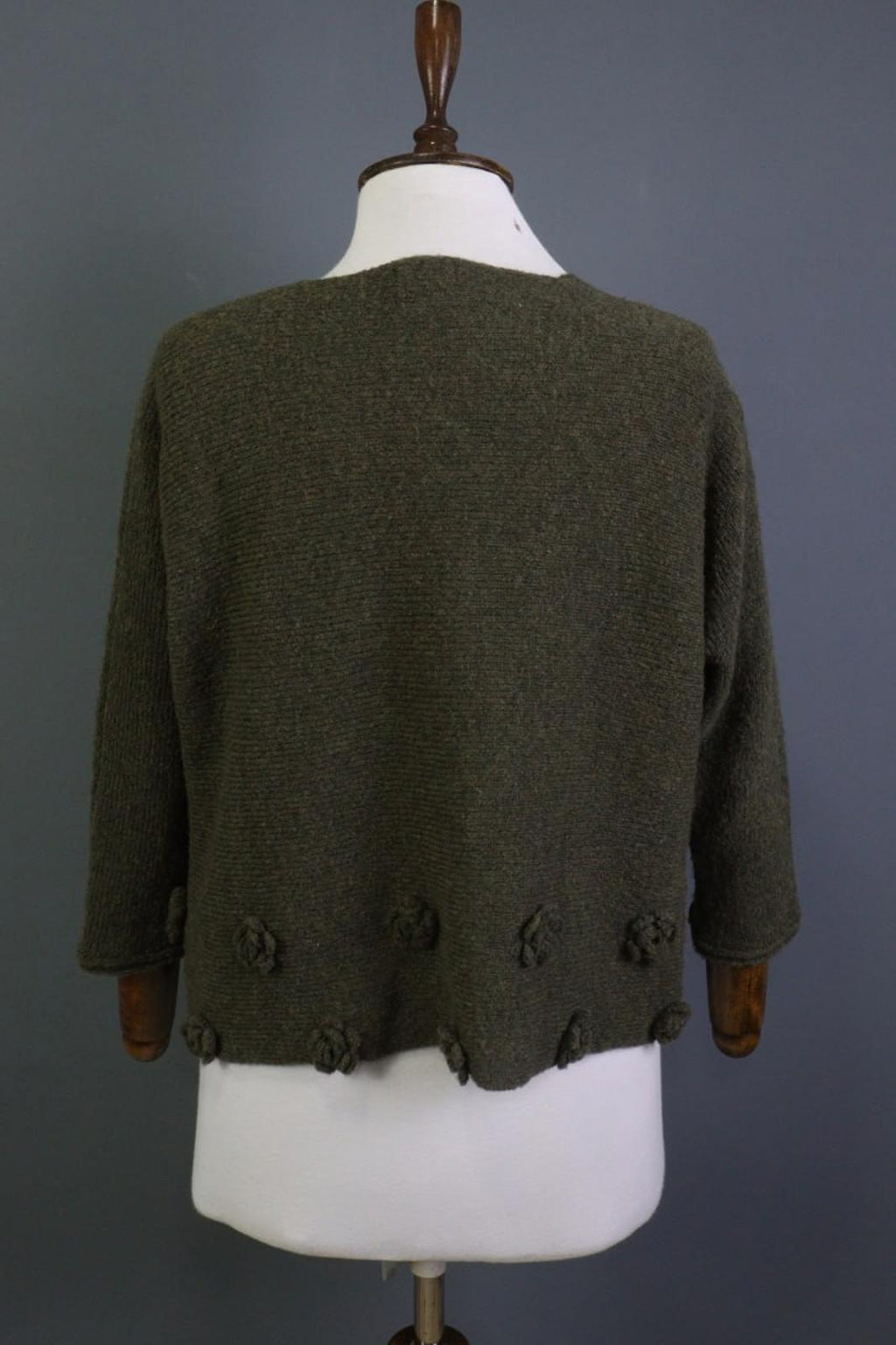 GRIZAS Green Wool Flower Knit Crew Neck Long Sleeve Pullover Sweater – Size XL