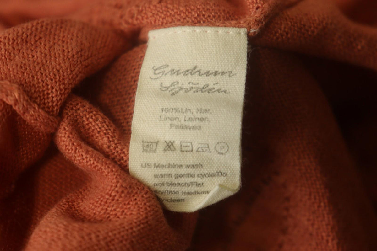 GUDRUN SJODEN Orange Linen Long Sleeve Round Neck Pullover Shift Dress – Size M