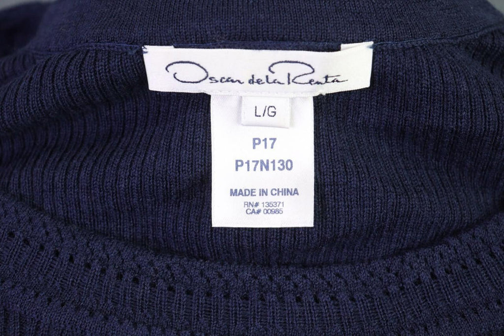 Oscan De La Renta Blue 3/4 Sleeve Ribbed Wool Cropped Sweater – Size L