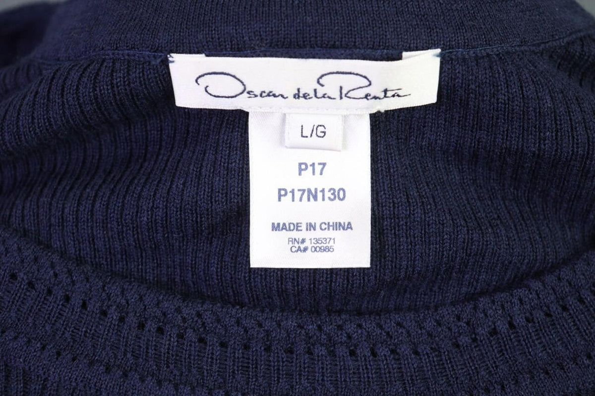 Oscan De La Renta Blue 3/4 Sleeve Ribbed Wool Cropped Sweater – Size L