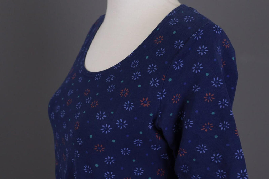 GUDRUN SJODEN Blue Floral Short Sleeve Blouse Top Shirt – Size S