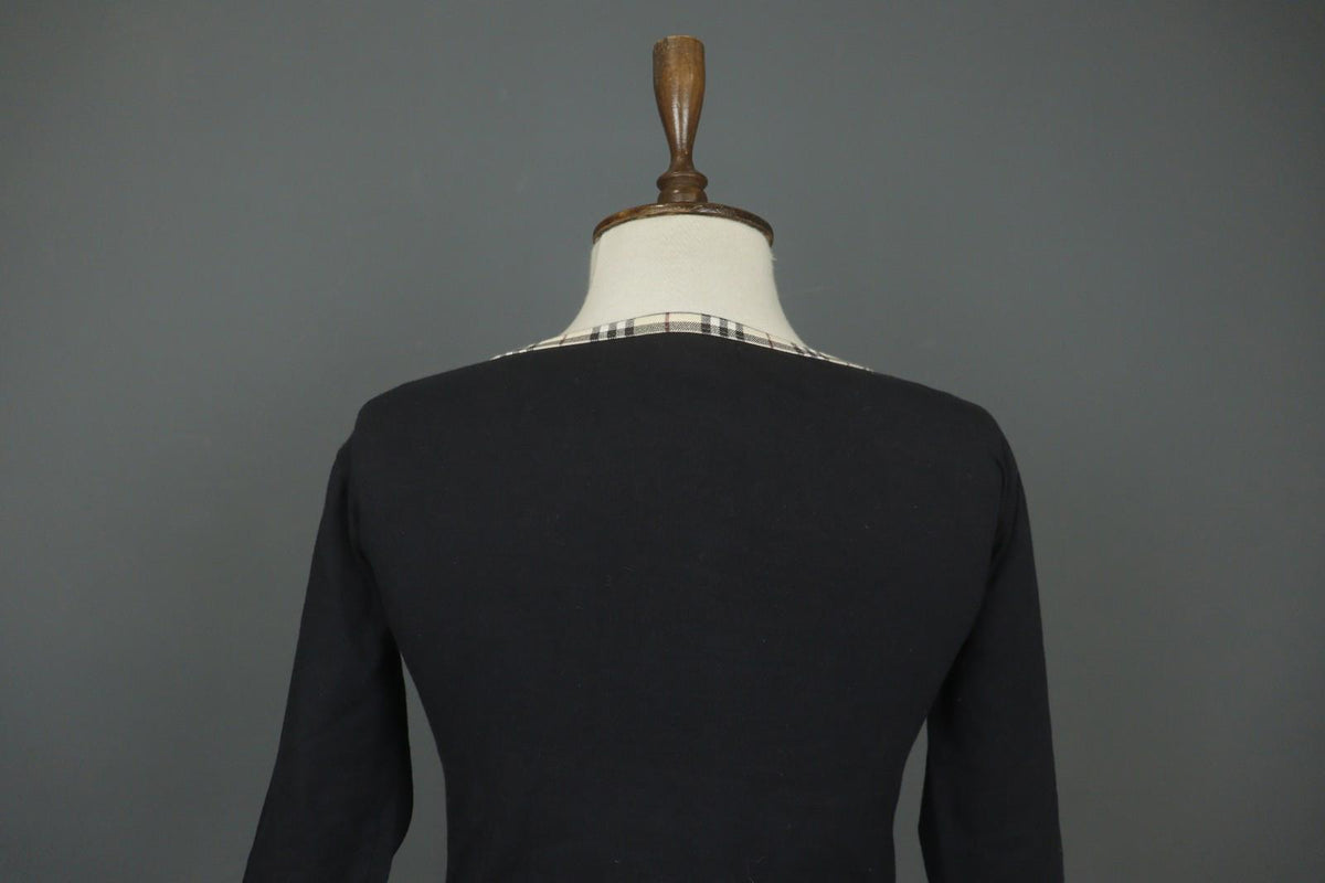 BURBERRY London Black Cotton Long Sleeve Round Neck Pullover Knit Top – Size M