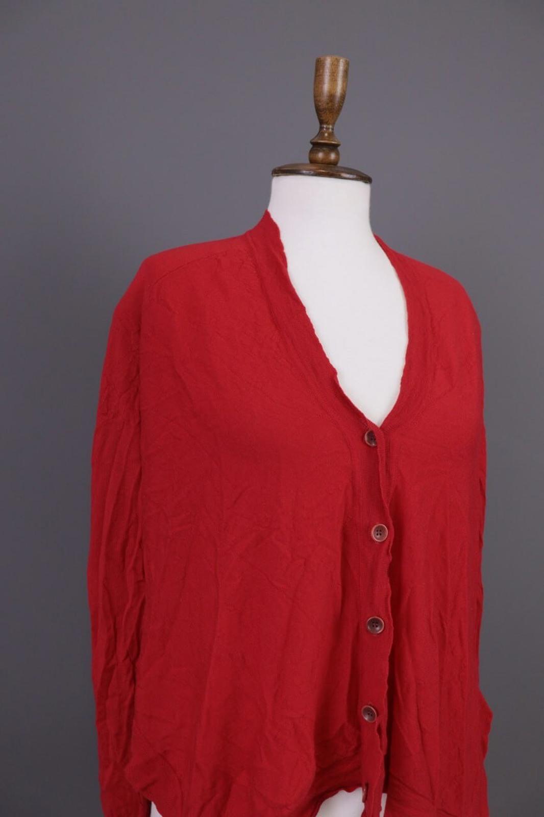 OSKA Red Knit Drape Long Sleeve Button Cardigan Sweater – Size 3