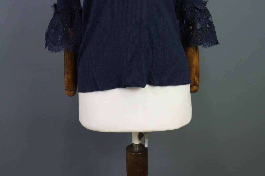 Oscan De La Renta Blue 3/4 Sleeve Ribbed Wool Cropped Sweater – Size L
