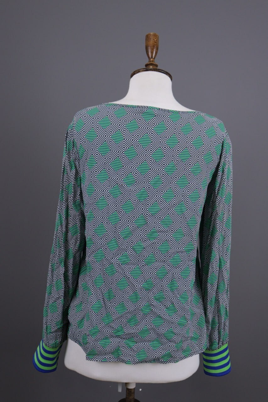 Emily Van Den Bergh Green Geometric Summer Long Sleeve Shirt Top – Size 38