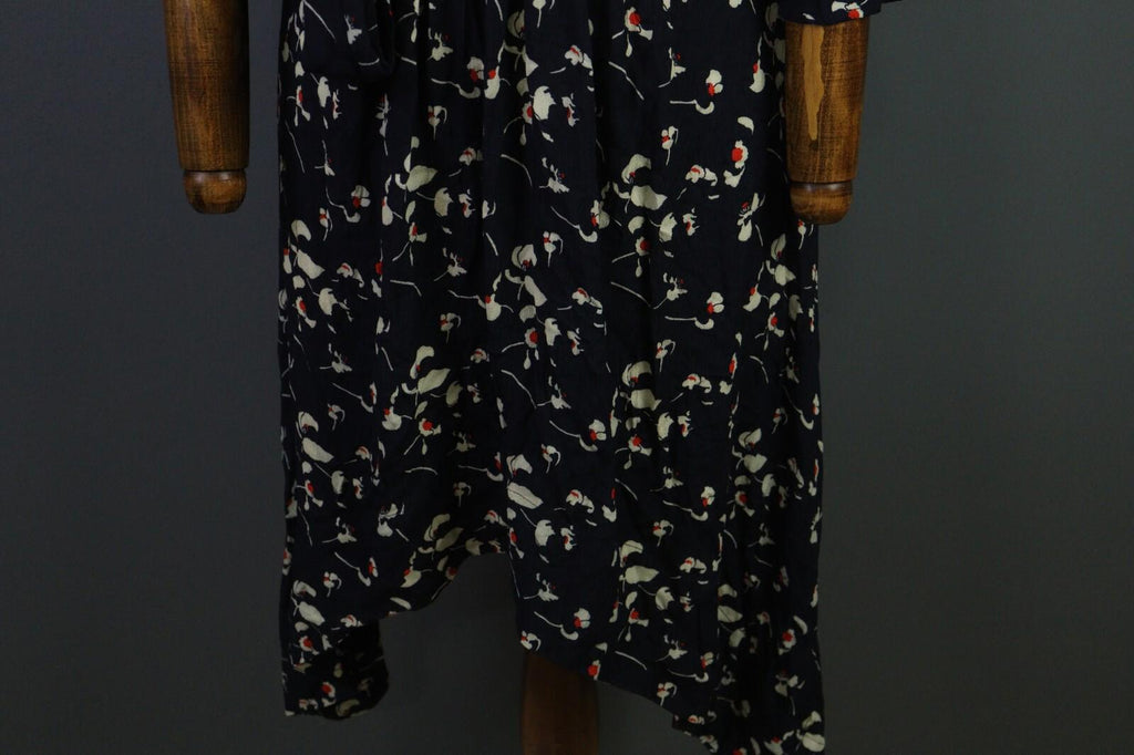 BA&SH Black Floral Long Sleeve V-Neck Belted A-Line Midi Dress – Size 4