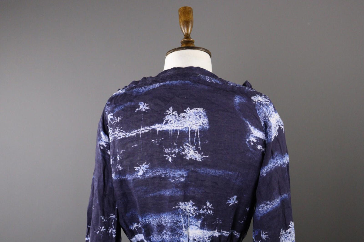 120% LINO Designer Floral Summer Casual Party Cocktail Blouse Shirt – Size M