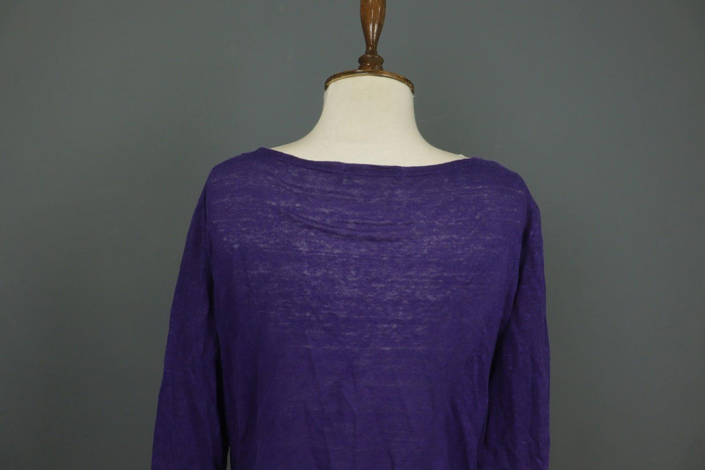 GUDRUN SJODEN Purple 100% Linen Stretch Round Neck Button Front Shirt Top – Size L