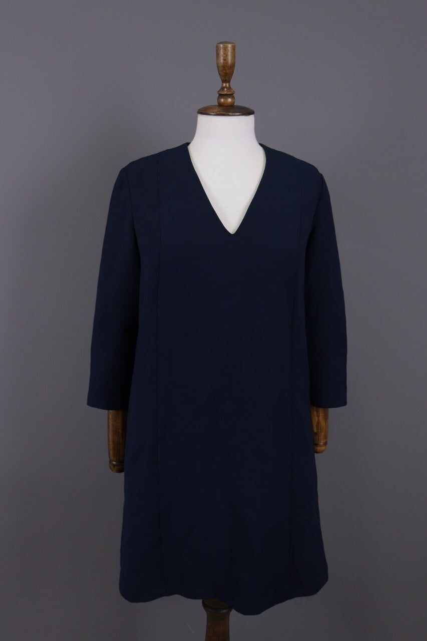 Me+Em Blue V-Neck Evening Long Sleeve A-Line Dress – Size 12
