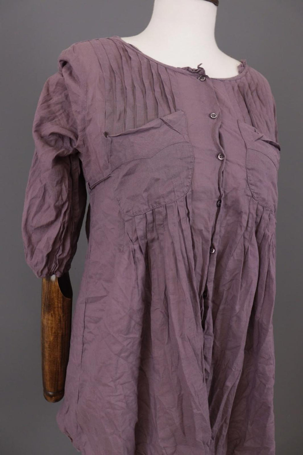 Cop. Copine Shirt Dress Purple Pleated Balloon Sleeve Button Front – Size 40