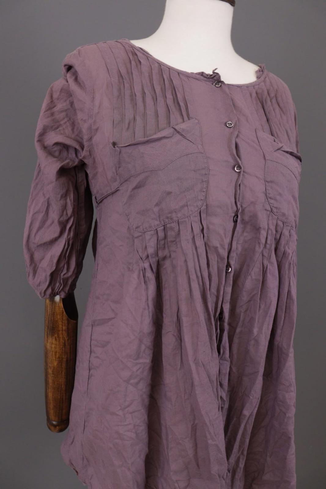 Cop. Copine Shirt Dress Purple Pleated Balloon Sleeve Button Front – Size 40