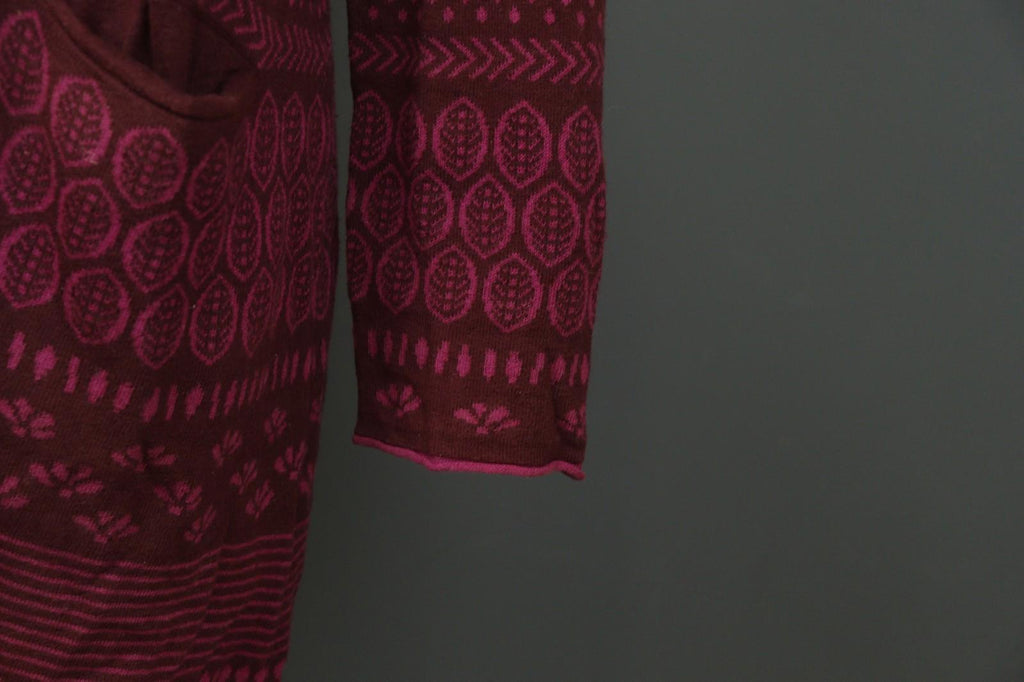 GUDRUN SJÖDEN Burgundy Geo Print Long Sleeve Button Front Cardigan Sweater Sz M