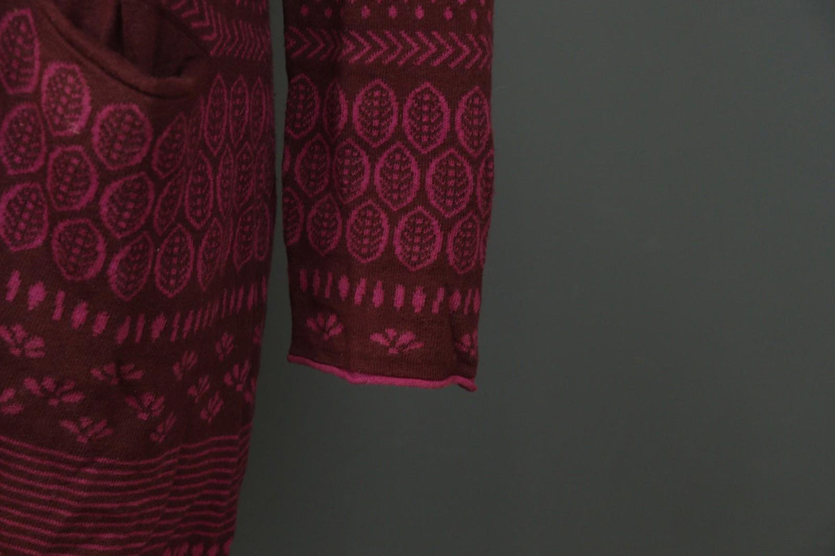 GUDRUN SJÖDEN Burgundy Geo Print Long Sleeve Button Front Cardigan Sweater Sz M