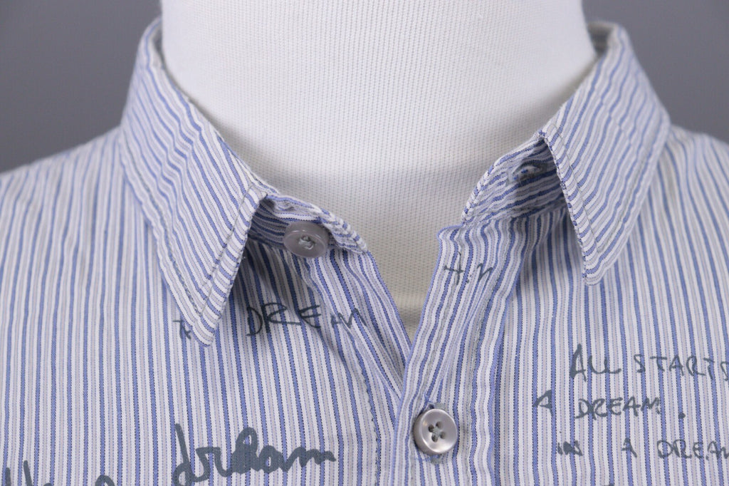 Desigual Regular Fit Blue Pinstripe Printed Long Sleeve Button Down Shirt Sz XXL