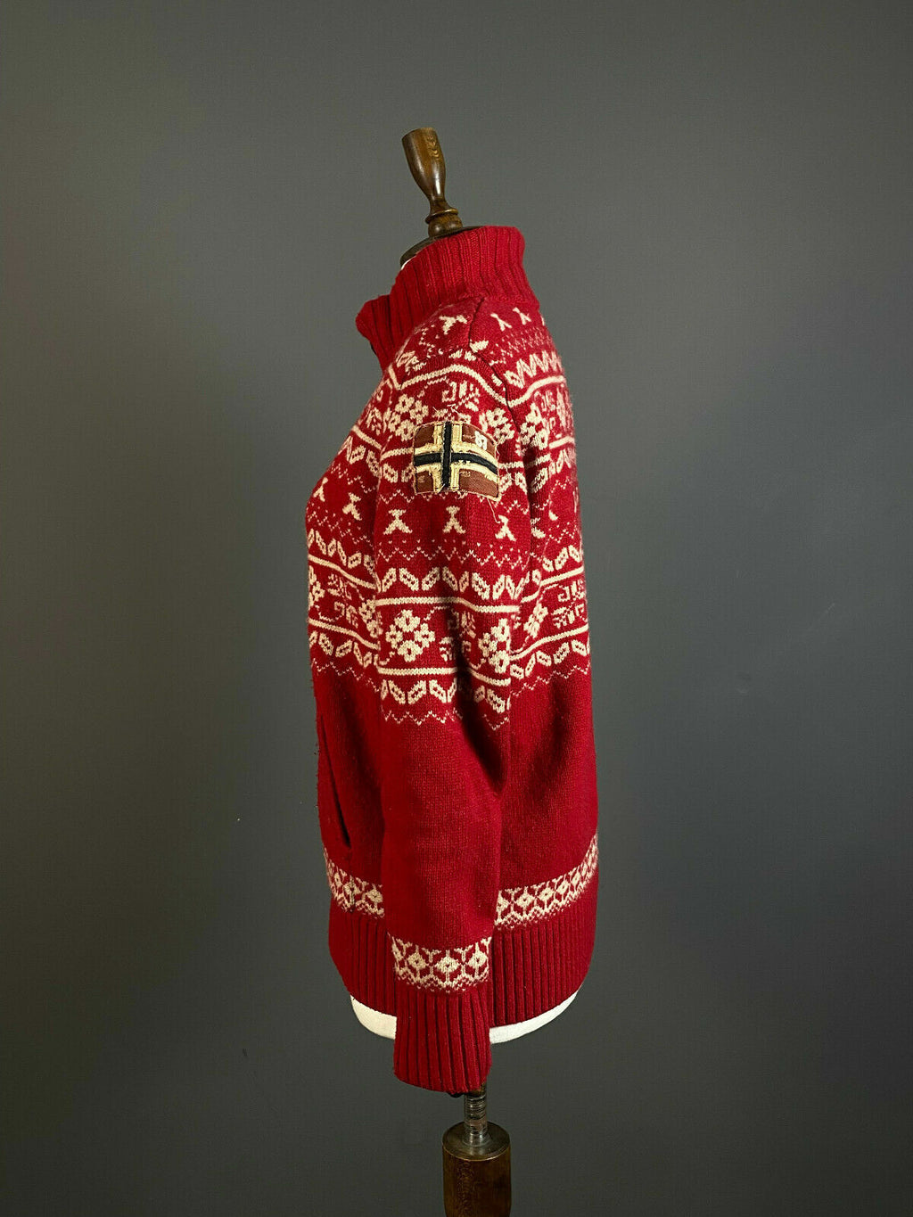 Napapijri Geographic Red Wool Knit Button Up Cardigan Sweater – Women's M – Used