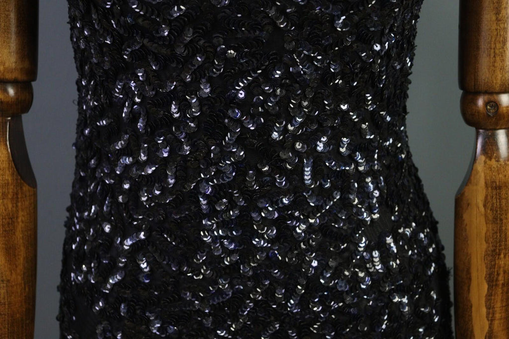ALICE + OLIVIA Black Sequin Cap Sleeve Round Neck Top Blouse Shirt