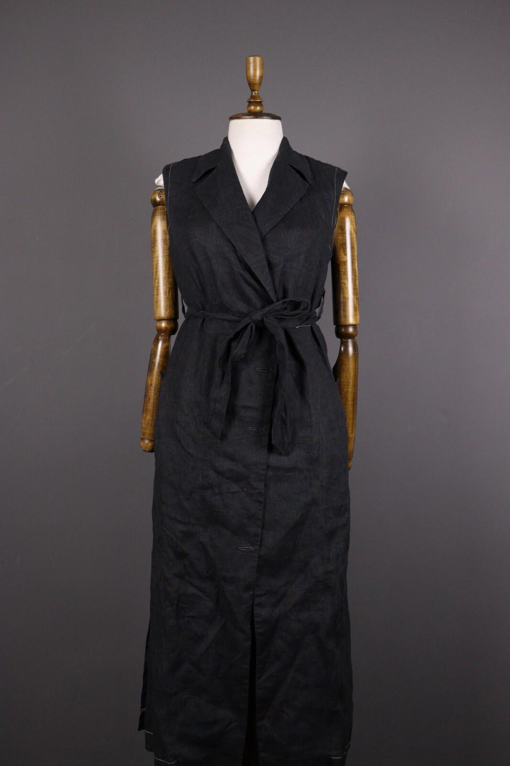 IVKO Sample Printed Linen Blue Printed Belted Wrap Maxi Dress – Size 38