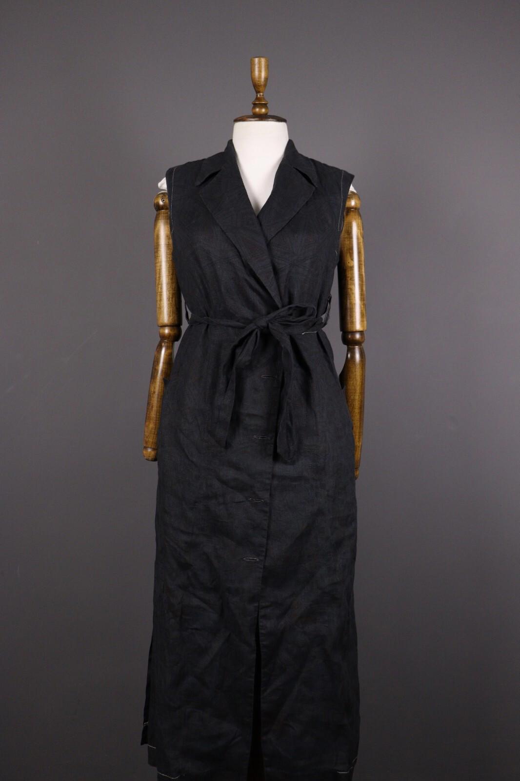 IVKO Sample Printed Linen Blue Printed Belted Wrap Maxi Dress – Size 38