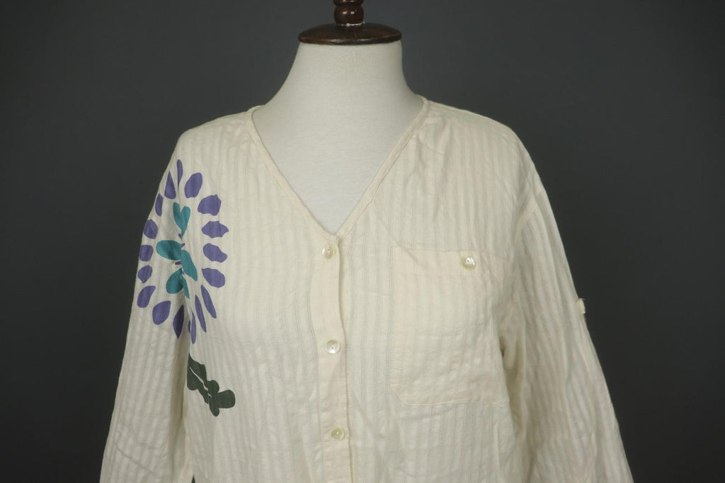 GUDRUN SJÖDEN Ivory Cotton Long Sleeve Tie Waist Button Front Shirt Dress – Size S