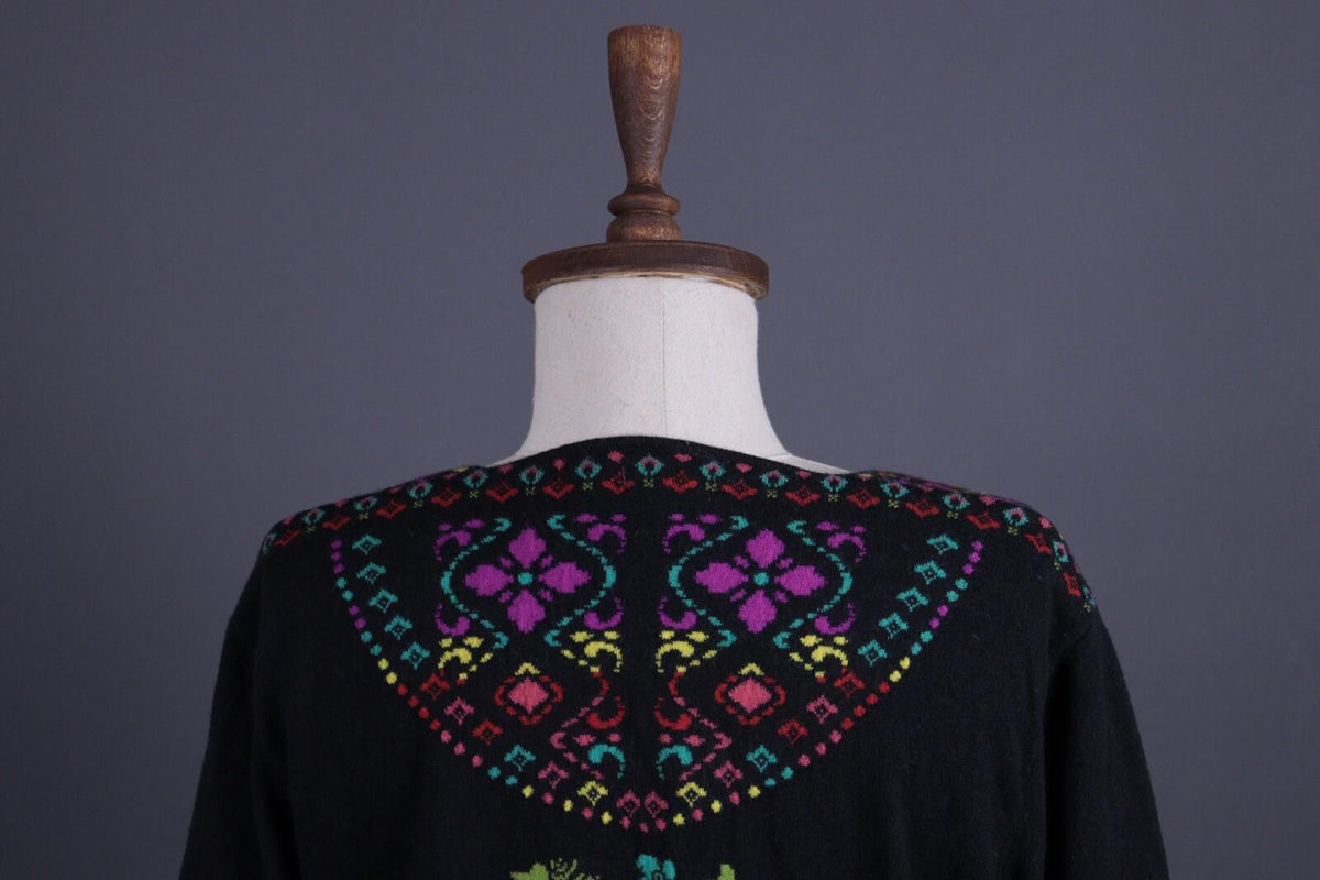 IVKO Black Intarsia Pattern Wool Floral Knit Sweater – Size 40 / S