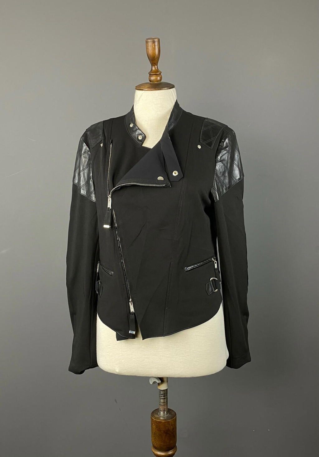 HIGH USE CLAIRE CAMPBELL Black Doubel Breast Biker Motorcycle Jacket – Size US14