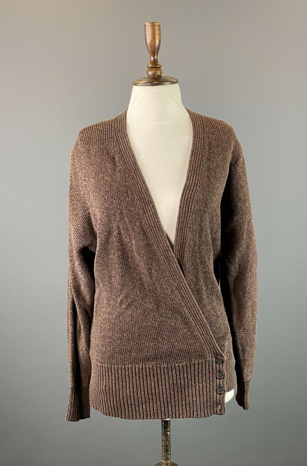 LAUREN RALPH LAUREN Brown Cotton Long Sleeve Cardigan Wrap Sweater – Size M
