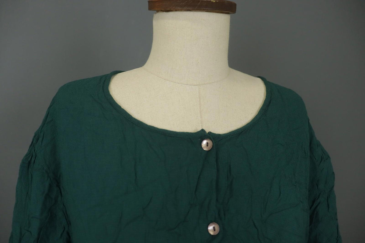 GUDRUN SJODEN Green Viscose Half Sleeve Round Neck Button Front Shirt Top Sz XXL