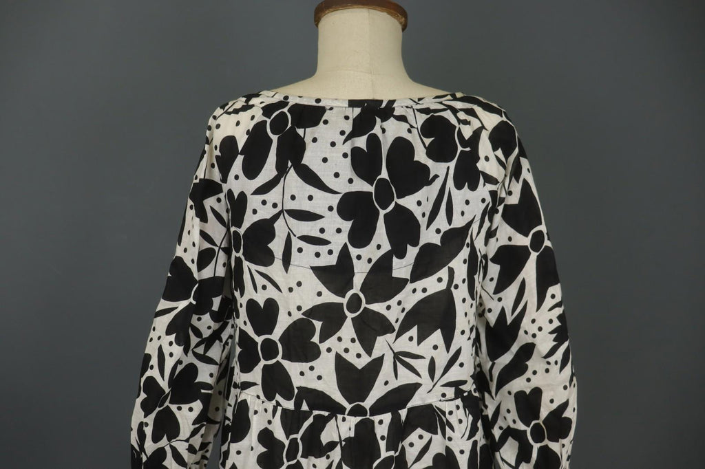 GUDRUN SJODEN White Black Floral Cotton Long Sleeve Button Front Blouse Top Sz S