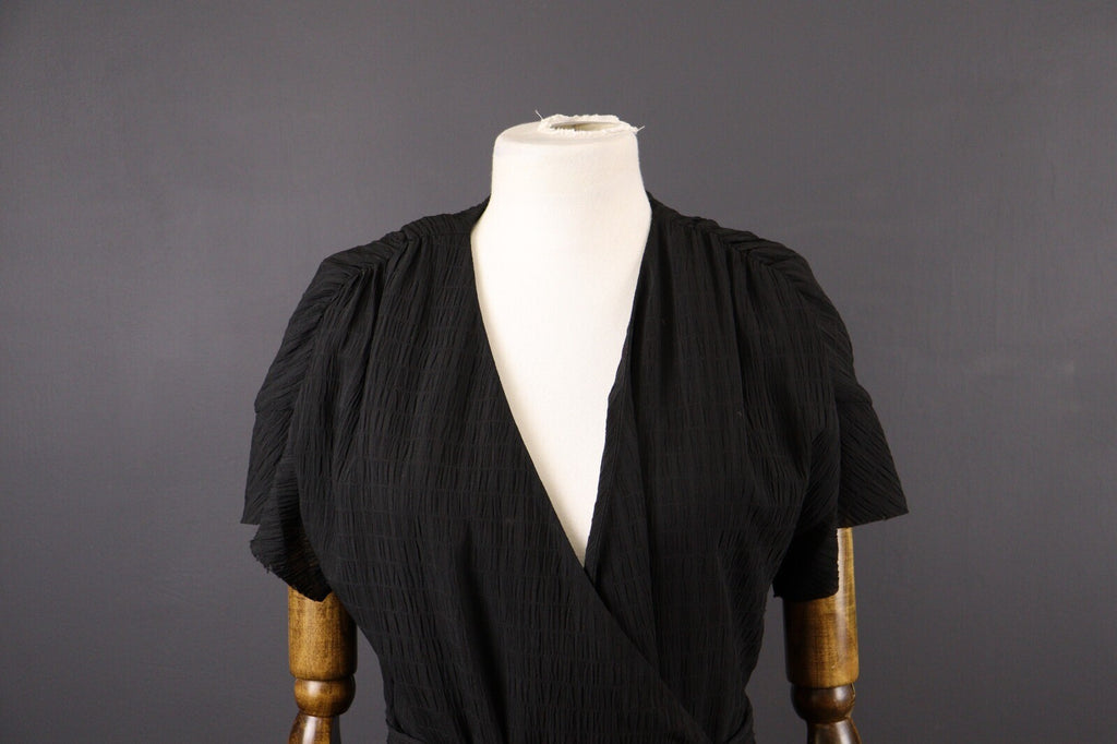 AllSaints Black Short Sleeve Ruffle Wrap A-Line Dress – Size UK 12 / US 8