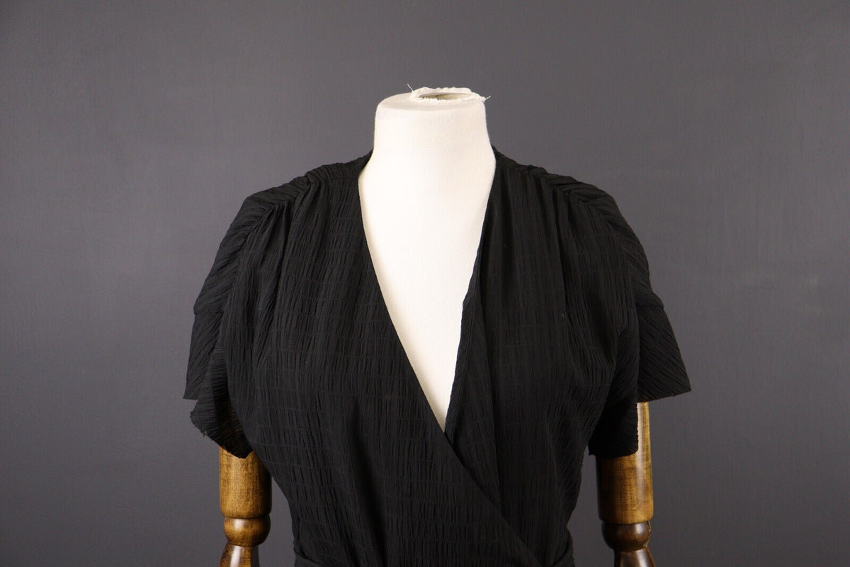 AllSaints Black Short Sleeve Ruffle Wrap A-Line Dress – Size UK 12 / US 8