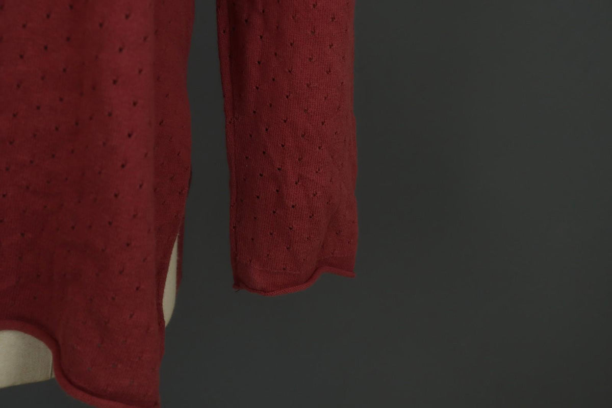 GUDRUN SJODEN Red Cotton Long Sleeve V-Neck Knitted Pullover Blouse Top – Size L