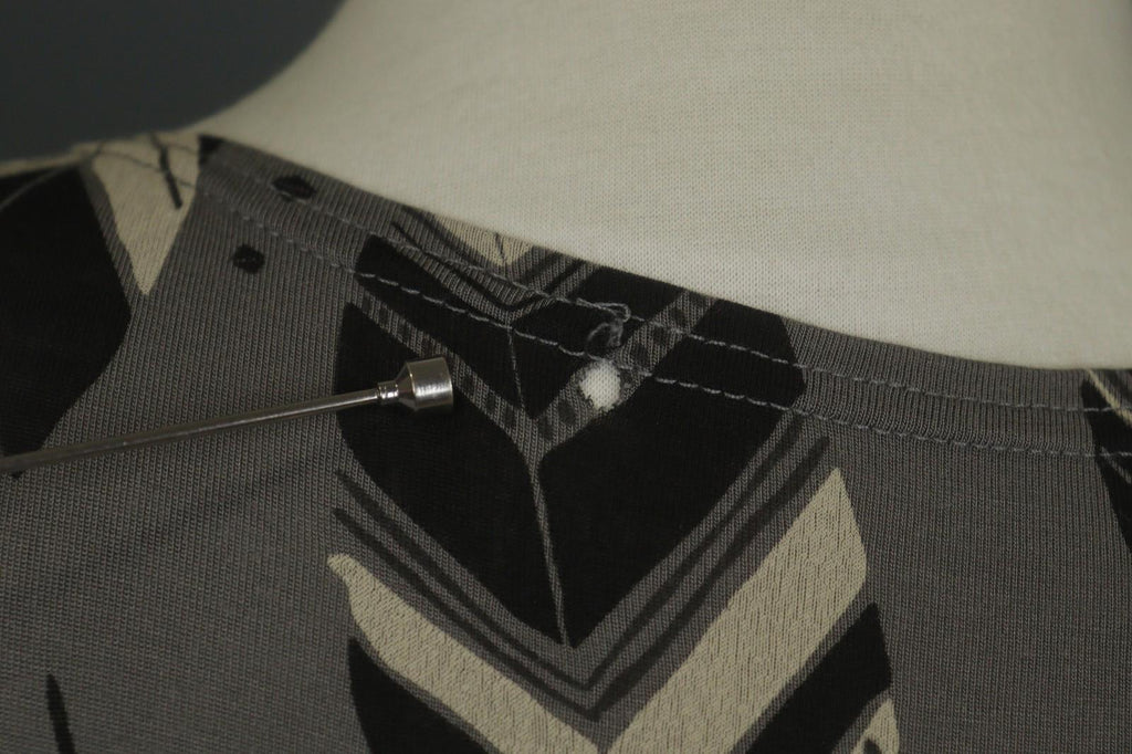 GUDRUN SJODEN Gray Black Leaf Print Round Neck Long Sleeve Pullover Blouse Top