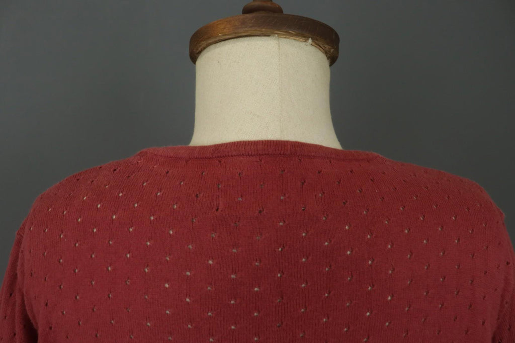 GUDRUN SJODEN Red Cotton Long Sleeve V-Neck Knitted Pullover Blouse Top – Size L