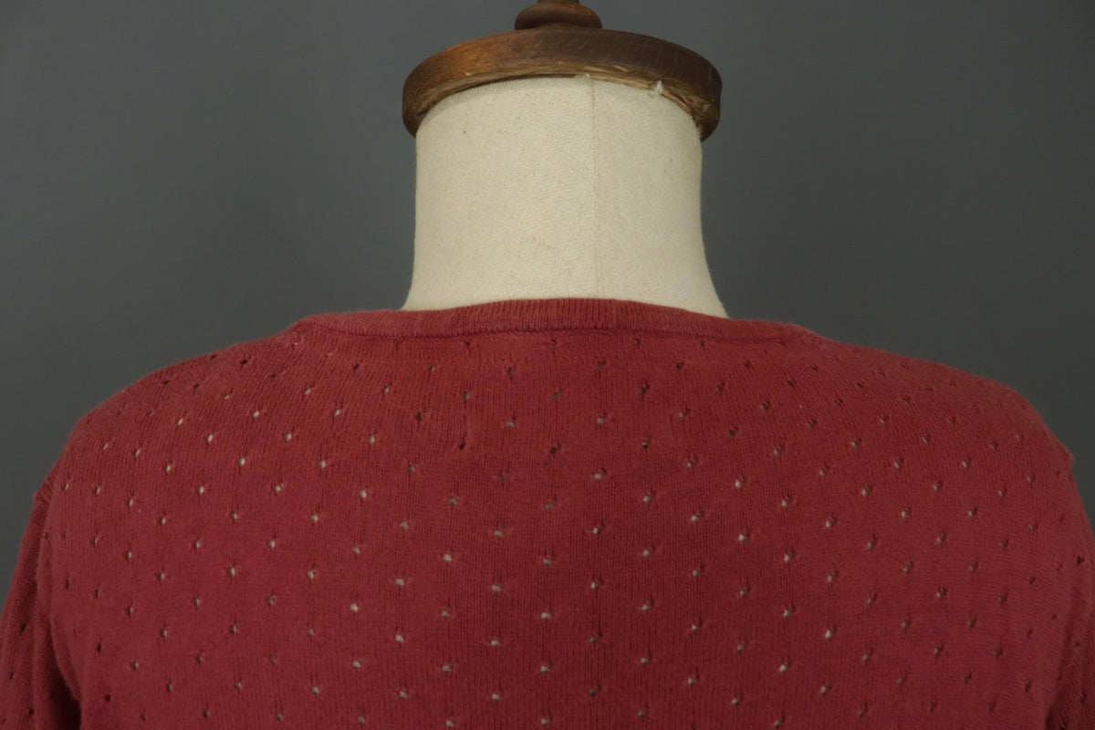 GUDRUN SJODEN Red Cotton Long Sleeve V-Neck Knitted Pullover Blouse Top – Size L