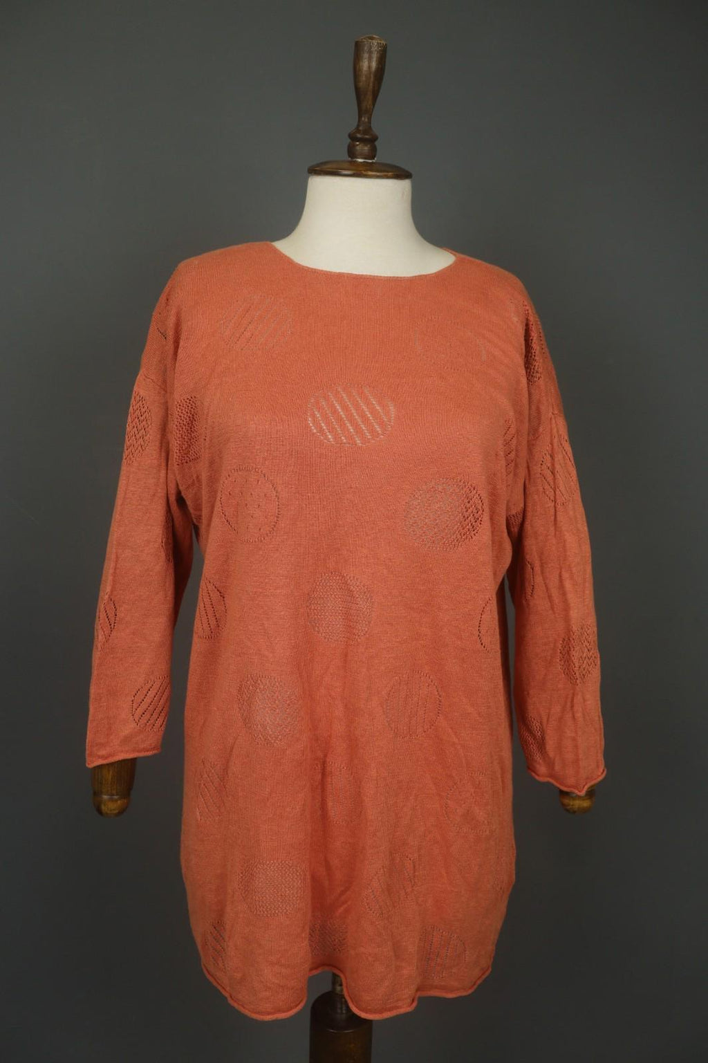 GUDRUN SJODEN Orange Linen Long Sleeve Round Neck Pullover Shift Dress – Size M