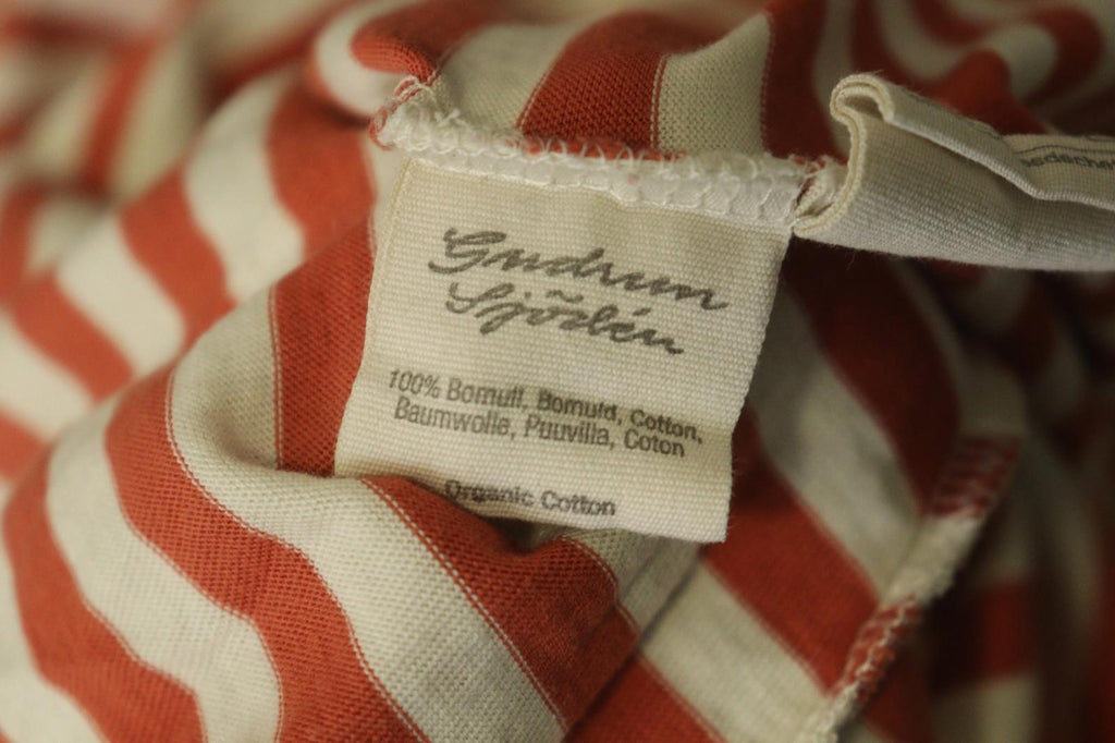 GUDRUN SJODEN Orange White Striped Comfort Long Sleeve Pullover Blouse Top Sz M